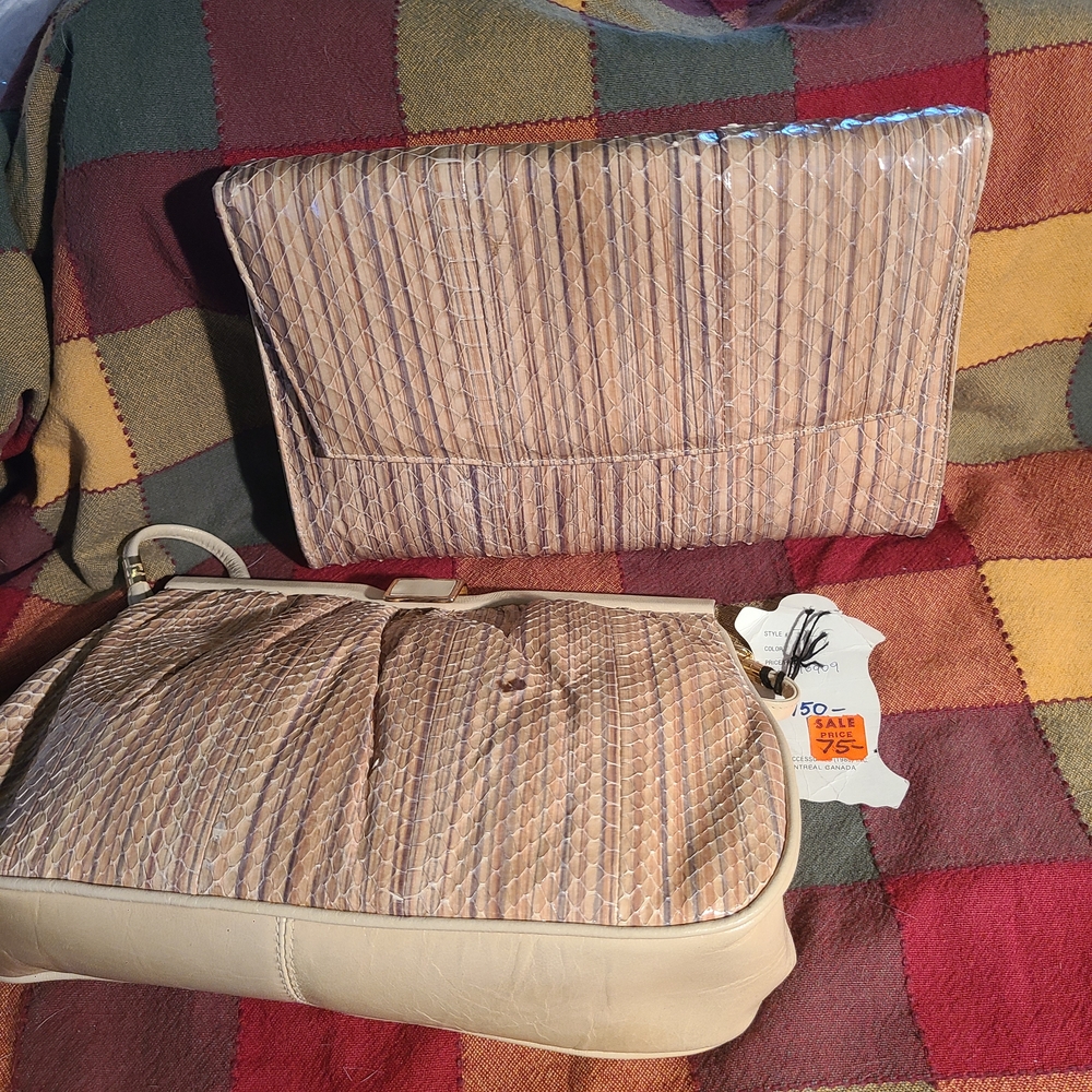Genuine Snakeskin CORET Set Of 2 Matching Clutch Purses, Leather NWT Strap